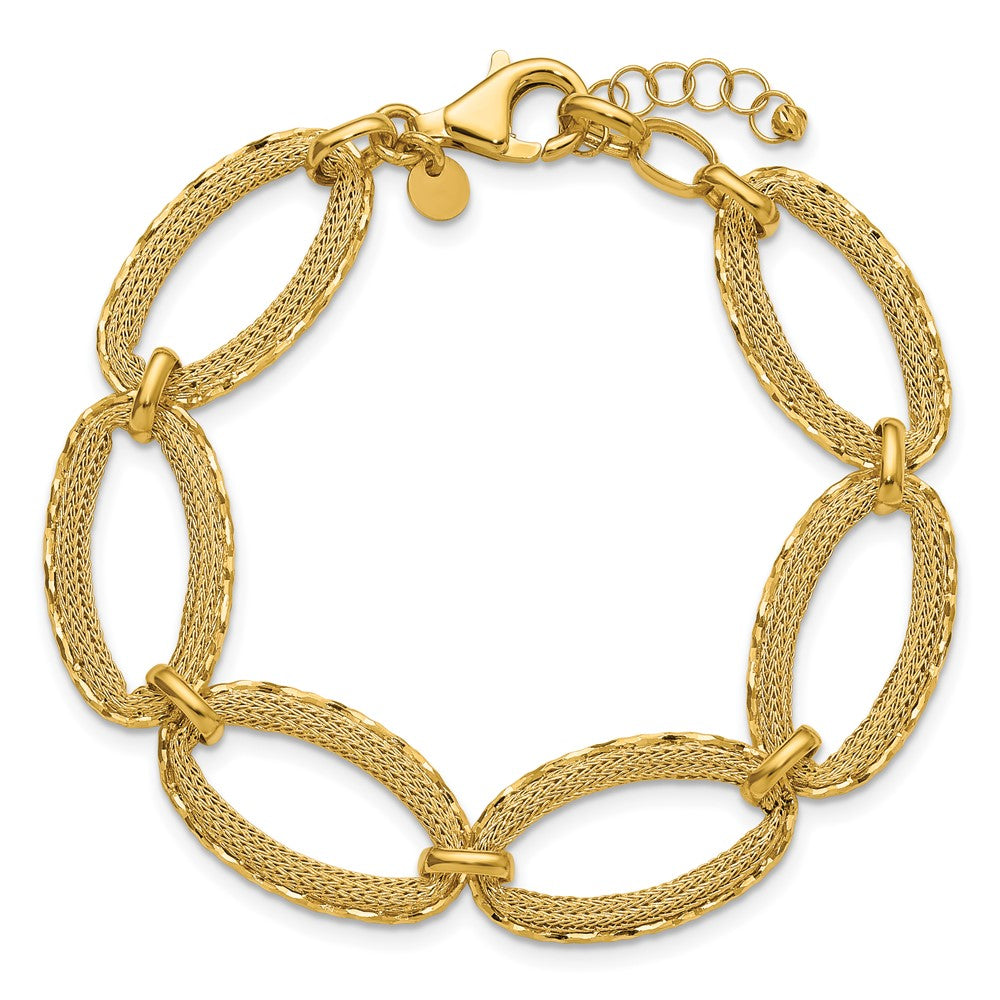 14K Polished/Texture/Dia-cut Ovals w/1in Ext. Bracelet 7  inches