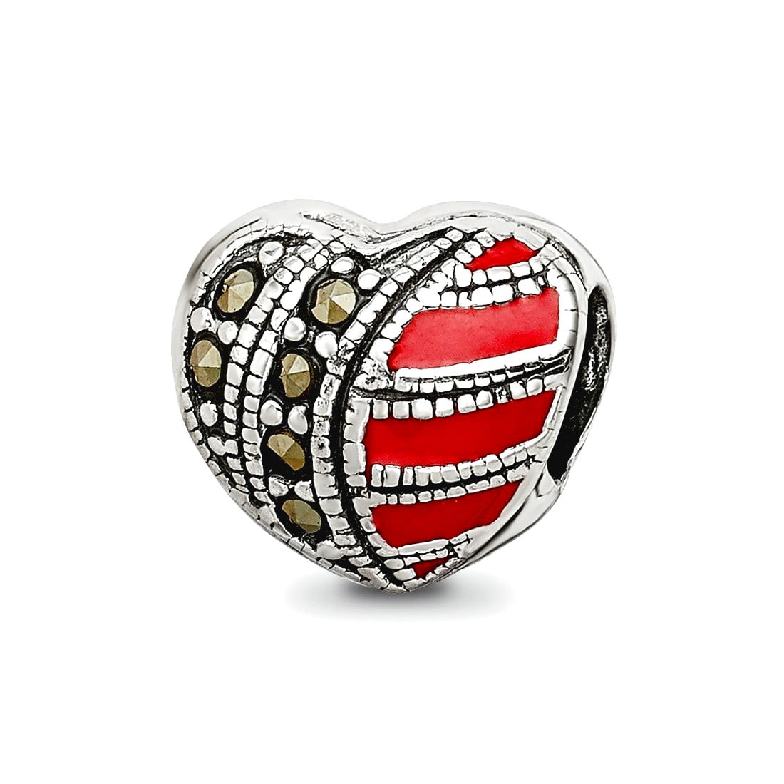 Sterling Silver Reflections Marcasite & Enameled Heart Bead