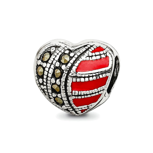 Sterling Silver Reflections Marcasite & Enameled Heart Bead