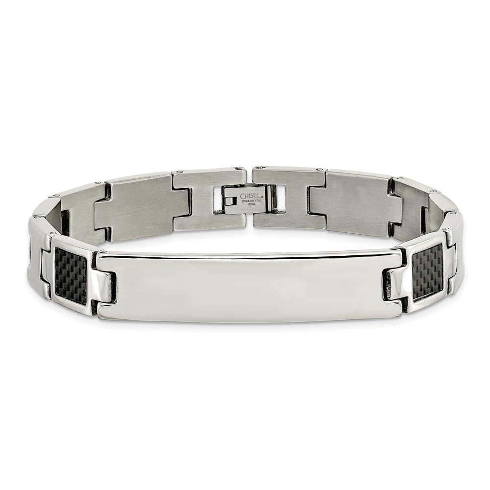 Stainless Steel Polished Black Carbon Fiber Inlay 8.5in Bracelet 8.5 inches