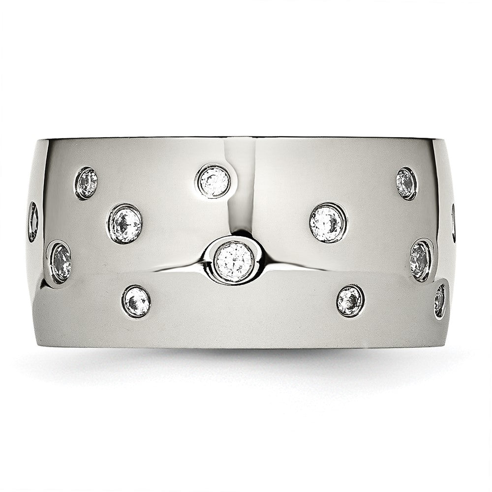Stainless Steel Polished CZ 12mm Band Size - 6