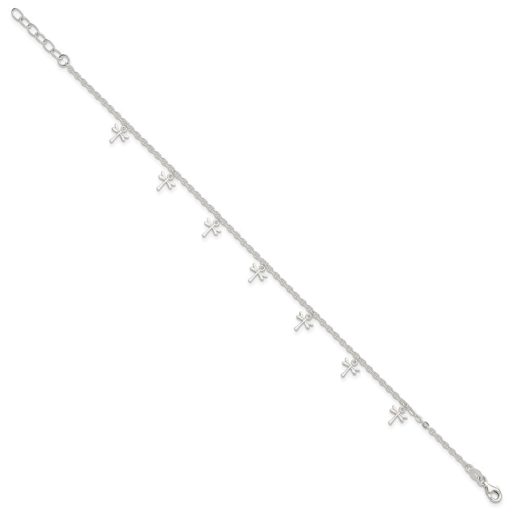 Sterling Silver Polished Dragonfly 9in Plus 1in Ext. Anklet 9 inches