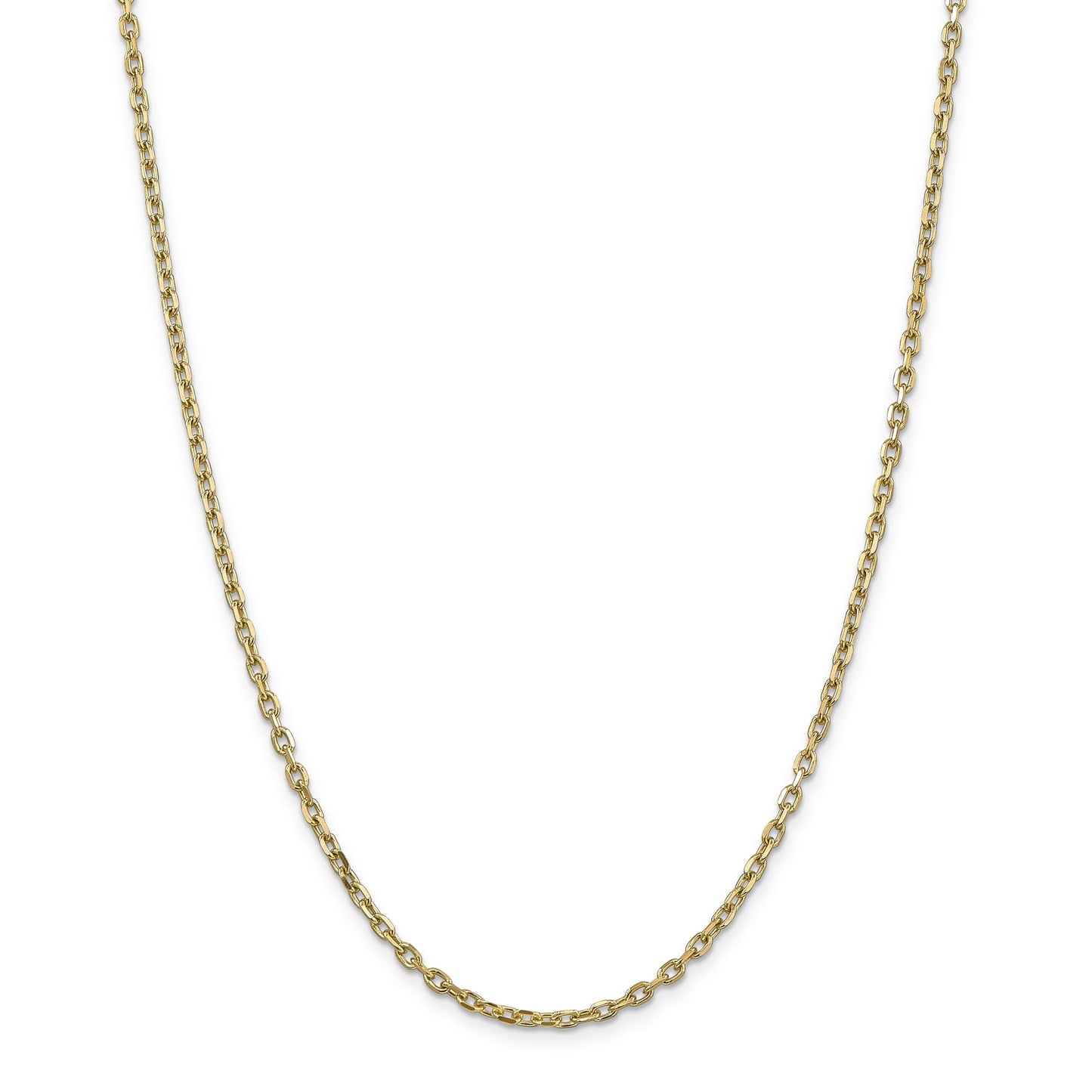 14K 22 inch 3mm Diamond-cut Round Open Link Cable with Lobster Clasp Chain