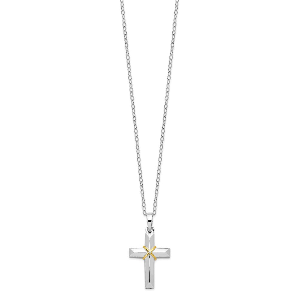 Sentimental Expressions Sterling Silver Rhodium-plated CZ Gold-tone Accent Cross Ash Holder 18 Inch Necklace 18 Inches
