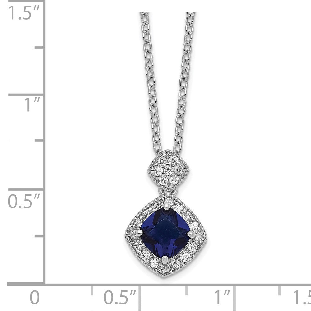 Cheryl M Sterling Silver Rhodium-plated Cushion-cut Blue Glass and Brilliant-cut White CZ 18 Inch Necklace 18 Inches