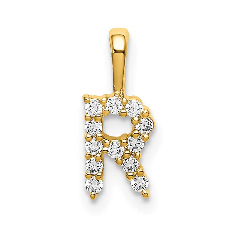 14k 1/8 carat Lab Grown Diamond VS/SI+ G+ Letter R Initial Pendant