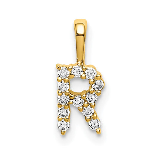 14k 1/8 carat Lab Grown Diamond VS/SI+ G+ Letter R Initial Pendant