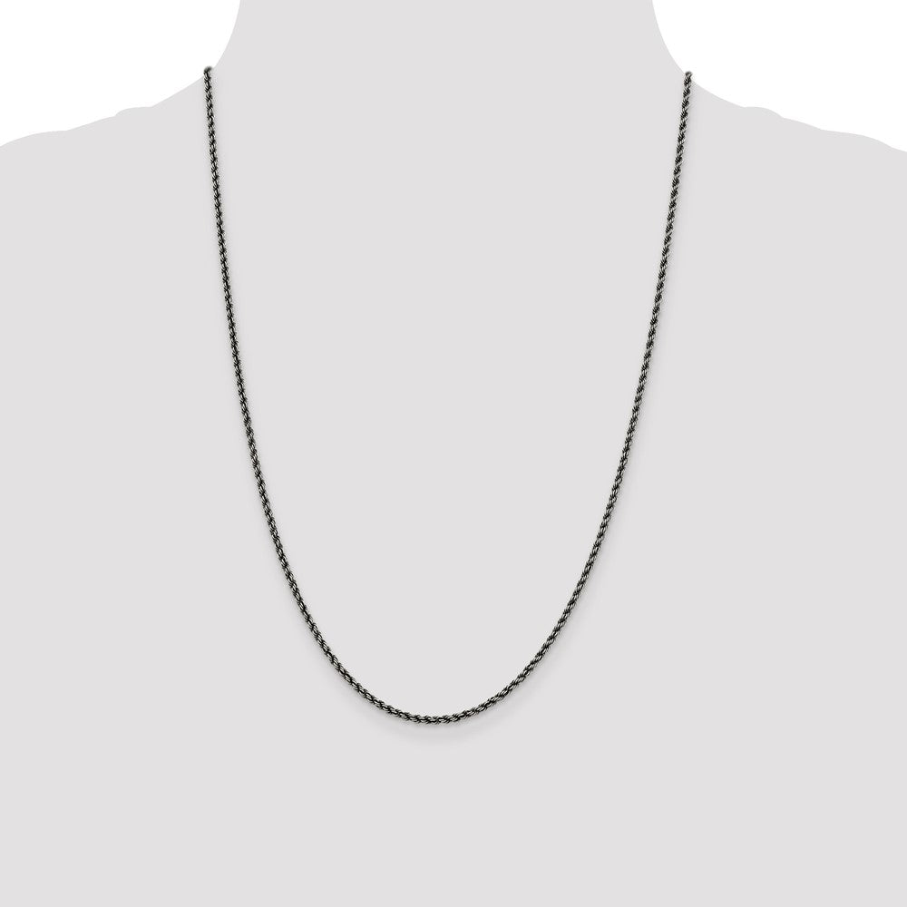 Sterling Silver Ruthenium-plated 2.3mm Rope Chain 24 Inches
