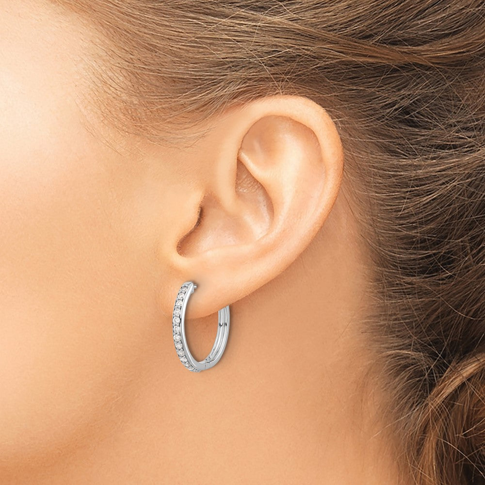 14k White Gold Diamond Hinged Hoop Earrings