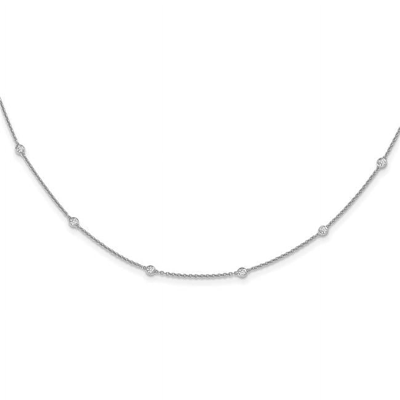 14k White Gold Complete 3/8 carat Bezel-set Diamond and Cable Chain 18-Station 18 inch Necklace