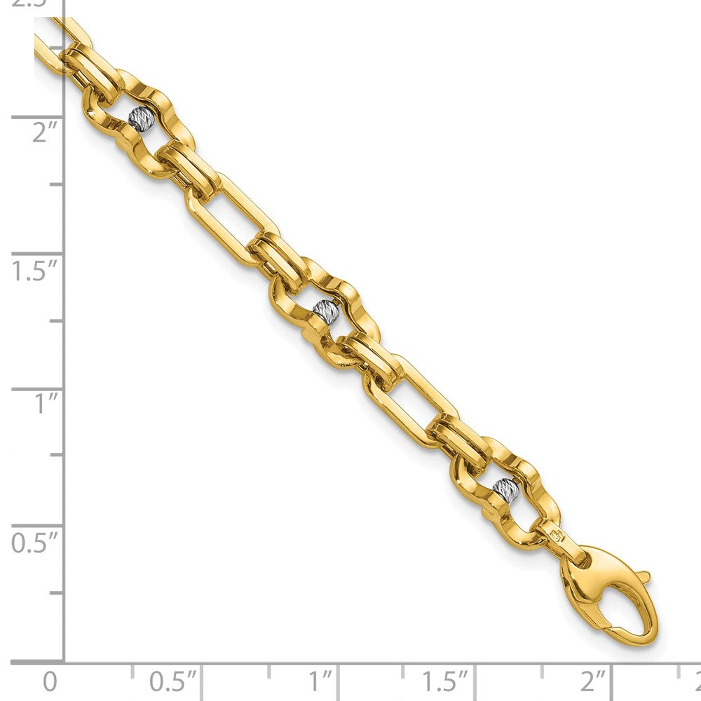 14K w/Wht RH Polished D/C Moveable Beaded Link Bracelet 7.5  inches