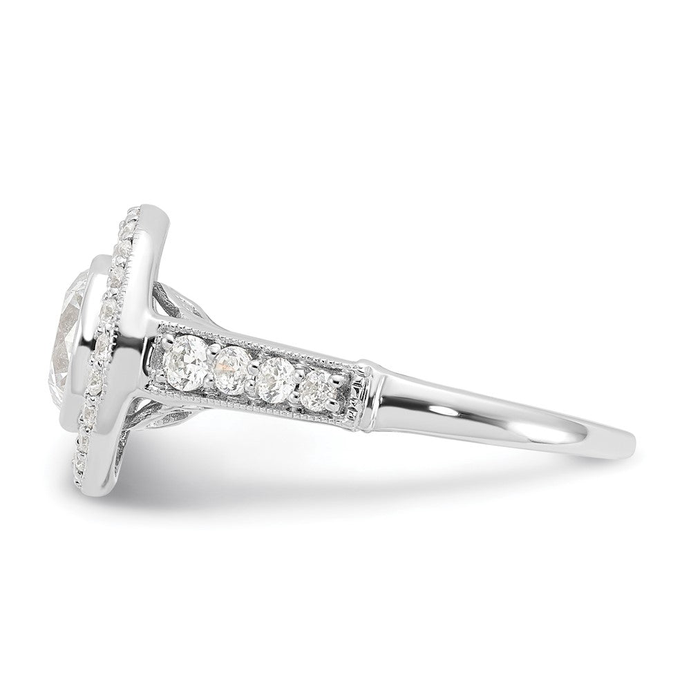 Sterling Silver Rhodium-plated Diamonore Bezel Halo Ring