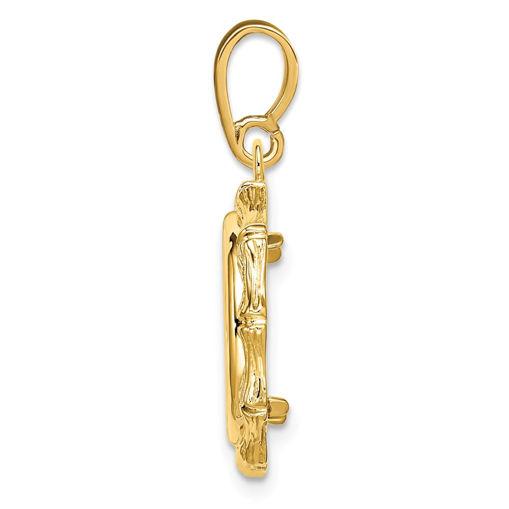 Wideband Distinguished Coin Jewelry 14k Polished and Textured Bamboo 14.0mm Prong Coin Bezel Pendant