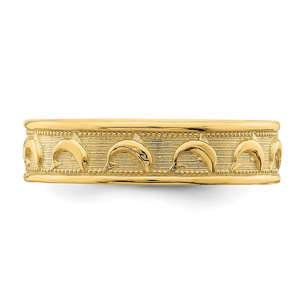 14K Gold Polished and Textured Dolphin Engraved Thumb Ring Size 8