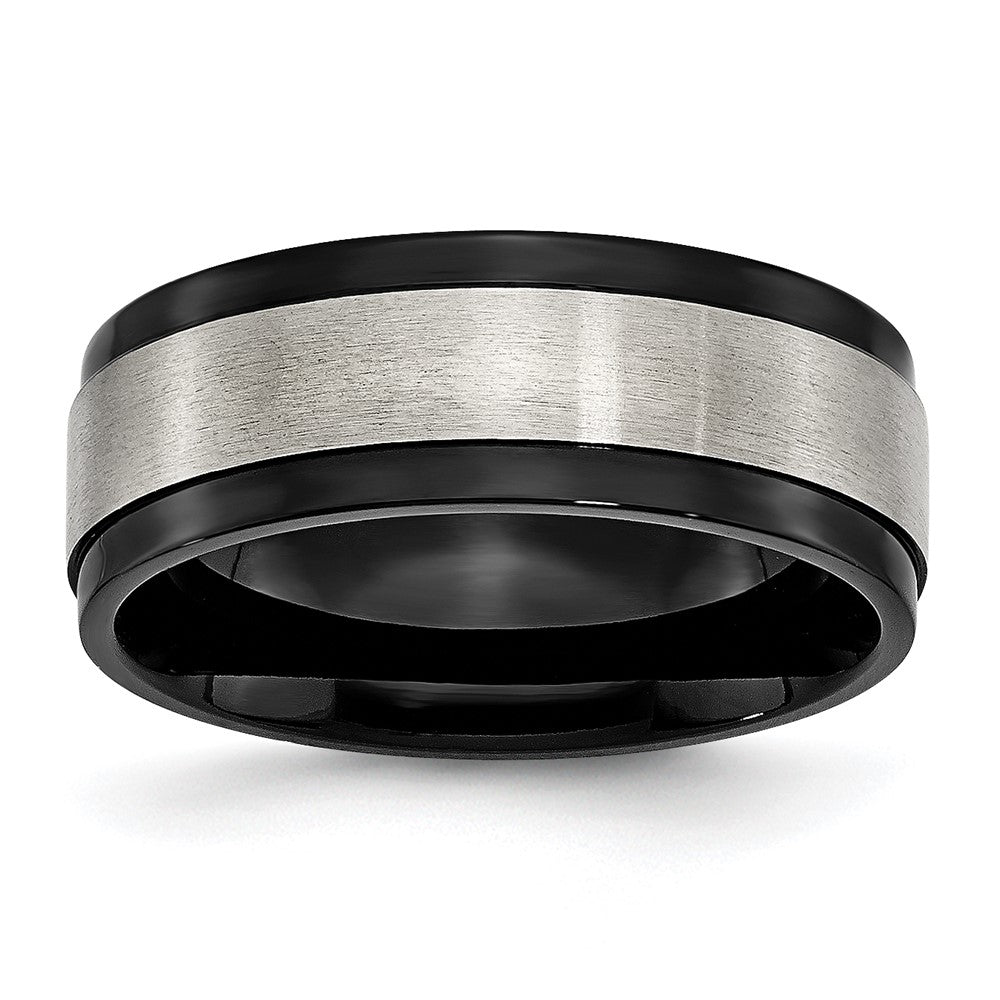 Titanium Brushed Center Black IP-plated 8mm Beveled Edge Band Size - 13.5