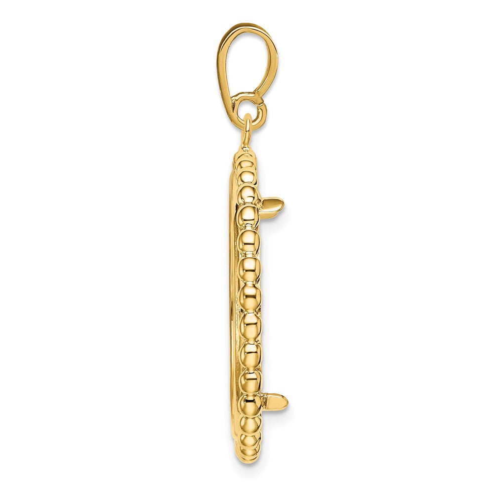 Wideband Distinguished Coin Jewelry 14k Polished with Beaded Edge 22.0mm Prong Coin Bezel Pendant