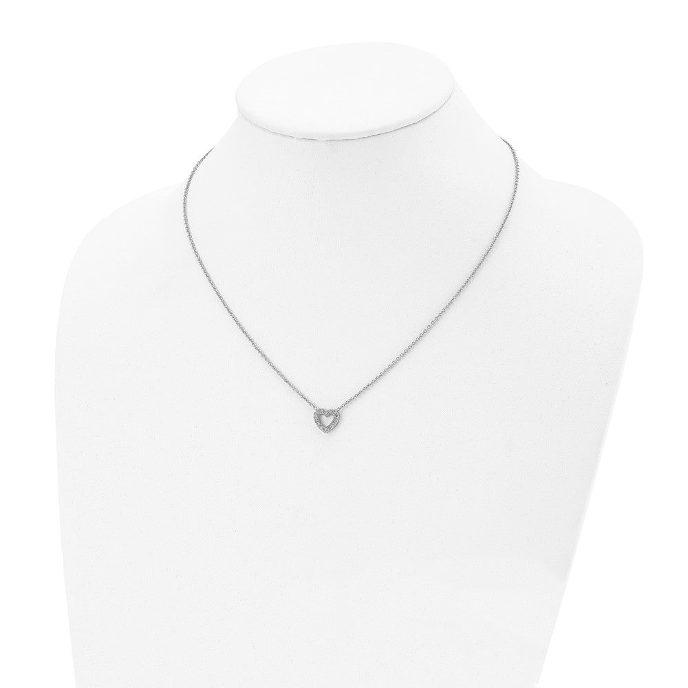 Stainless Steel Polished w/CZ Heart 18in Necklace