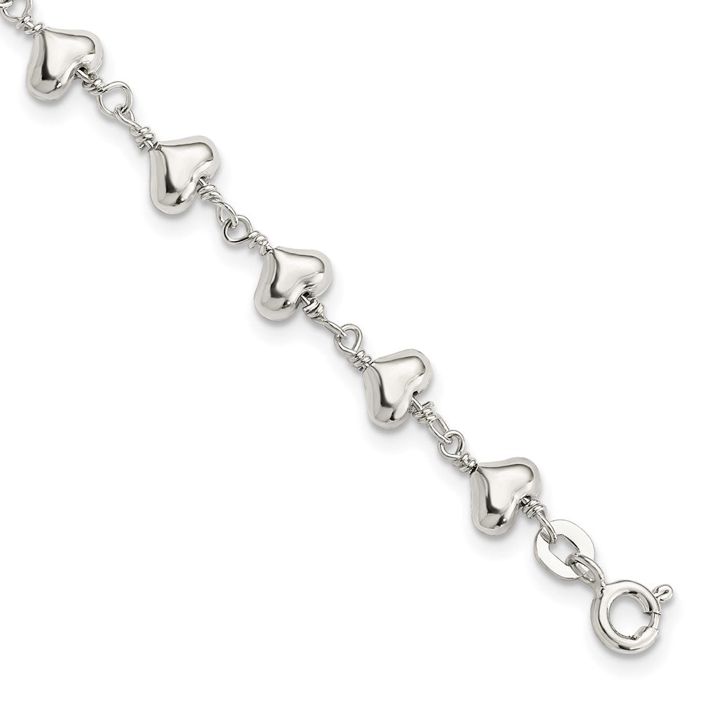 Sterling Silver Polished Heart Link Bracelet 7.25 inches