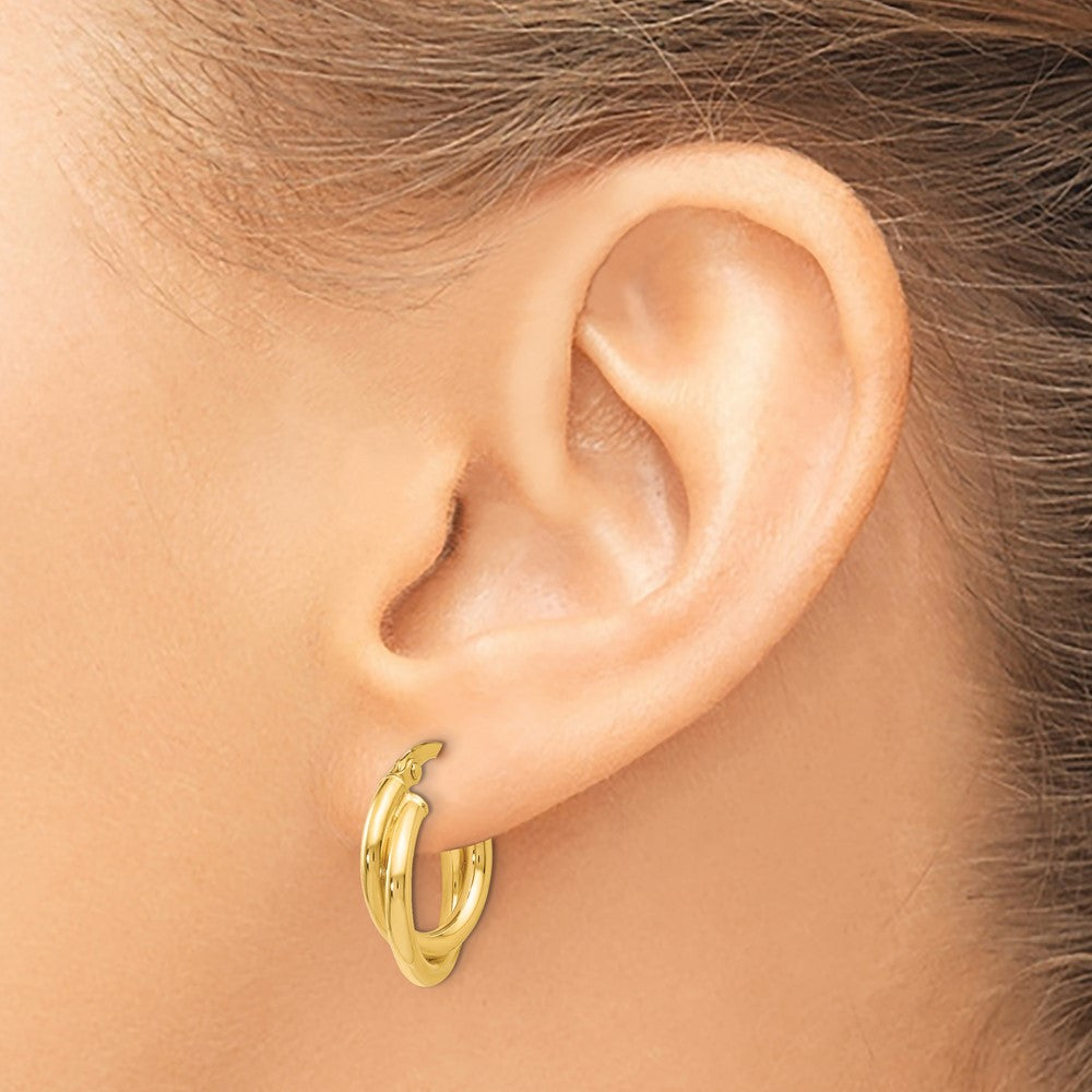 14K Polished Twisted Double Hoop Earrings