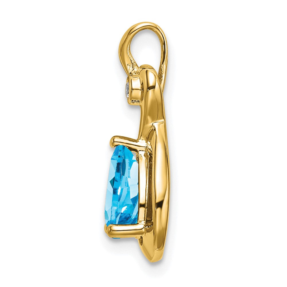 14k Pear Blue Topaz and Diamond Pendant