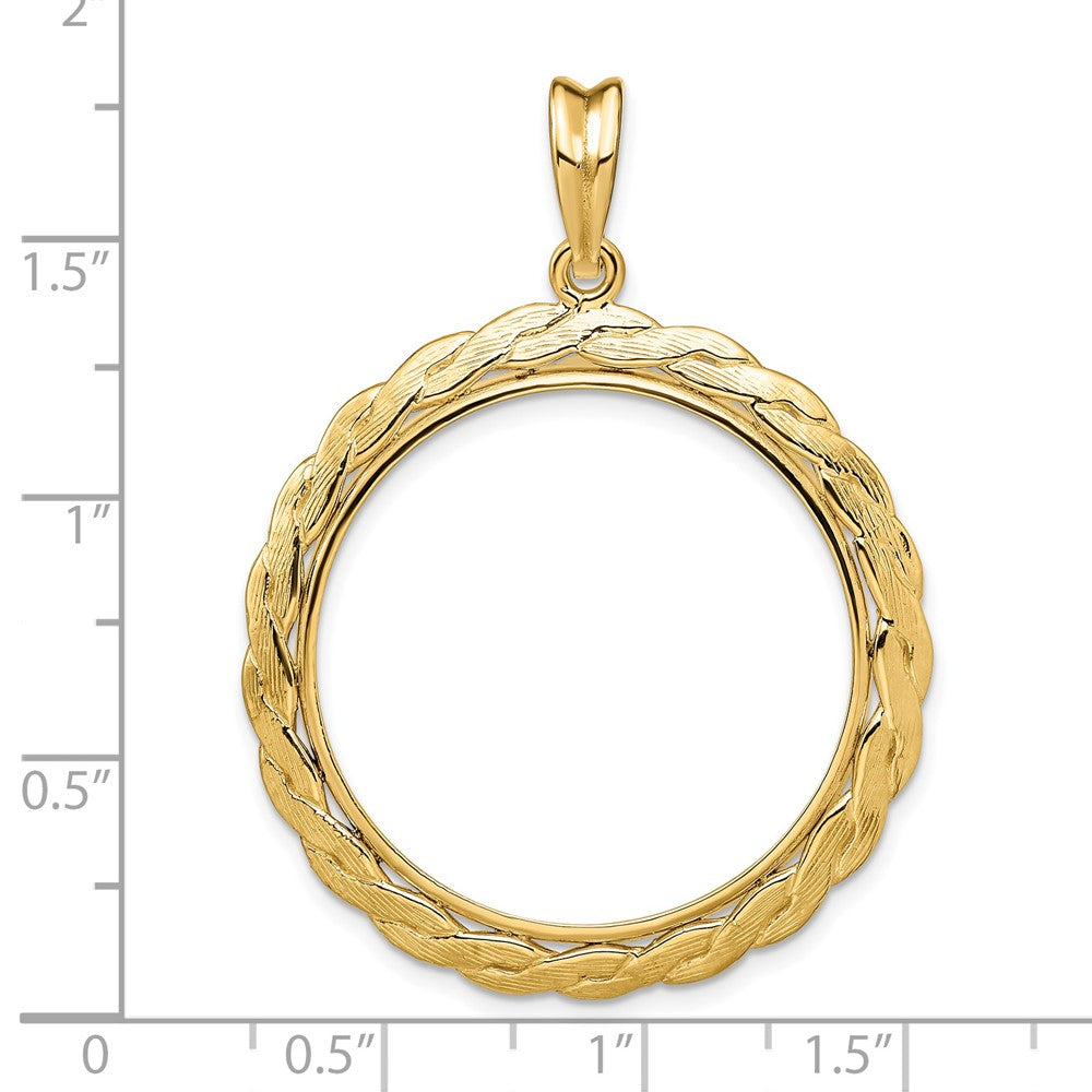 Wideband Distinguished Coin Jewelry 14k Polished and Textured Braided 27.5mm Prong Coin Bezel Pendant