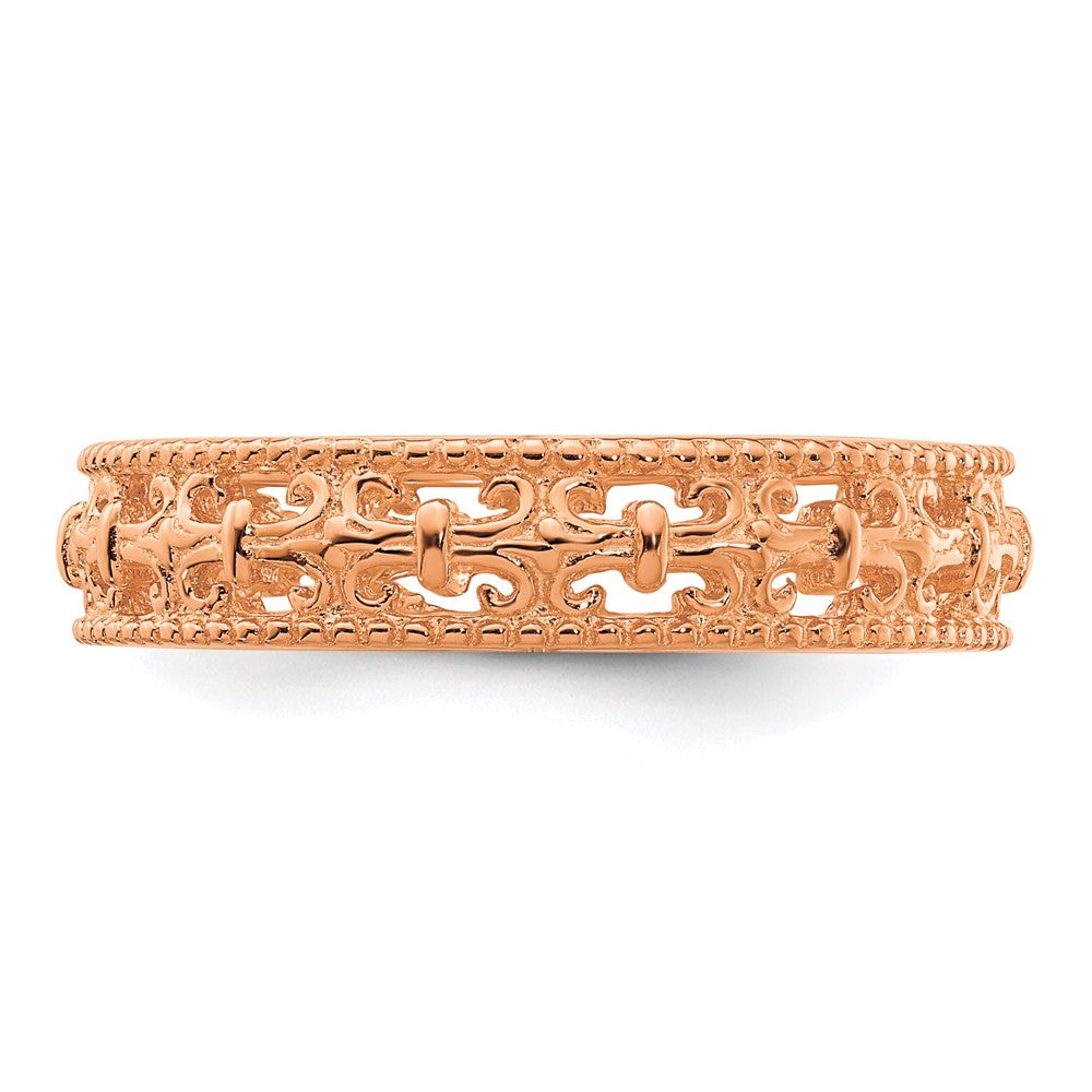 Sterling Silver Stackable Expressions Pink-plated Carved Band Size -10