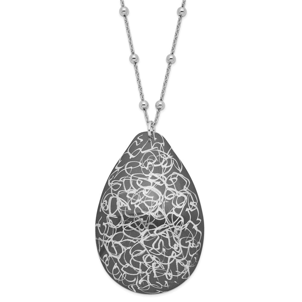 Sterling Silver & Ruthenium-plated Teardrop w/2in ext Necklace
