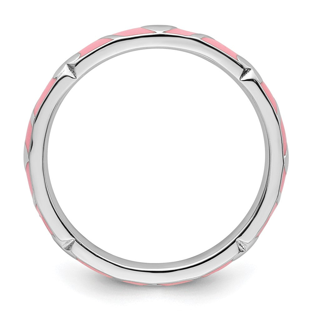 Sterling Silver Stackable Expressions Pink Enamel Heart Ring Size -10