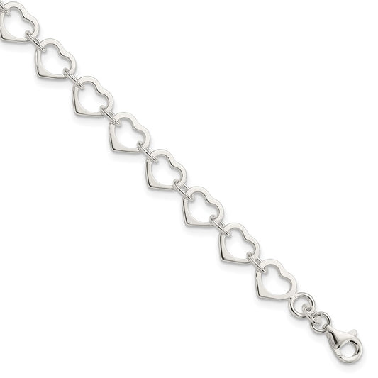 Sterling Silver Polished Heart Bracelet 7 inches