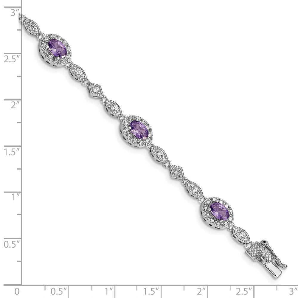 Sterling Silver Rhodium-plated Purple and Clear CZ Bracelet 7 inches