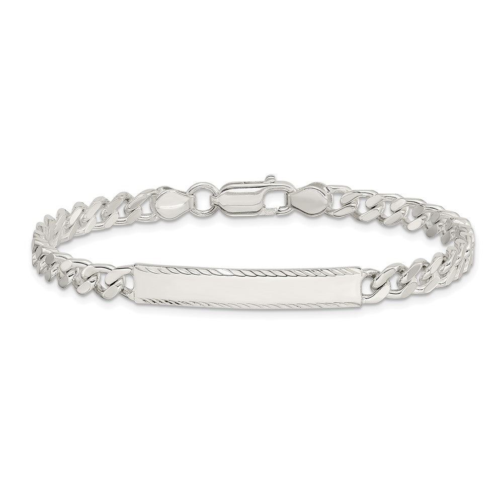 Sterling Silver Diamond-cut Engraveable Curb Link ID Bracelet 7 inches