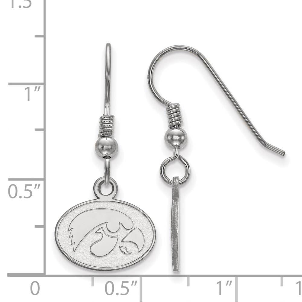 Sterling Silver Rhodium-plated LogoArt University of Iowa Hawk Extra Small Oval Dangle Wire Earrings QSS048UIA