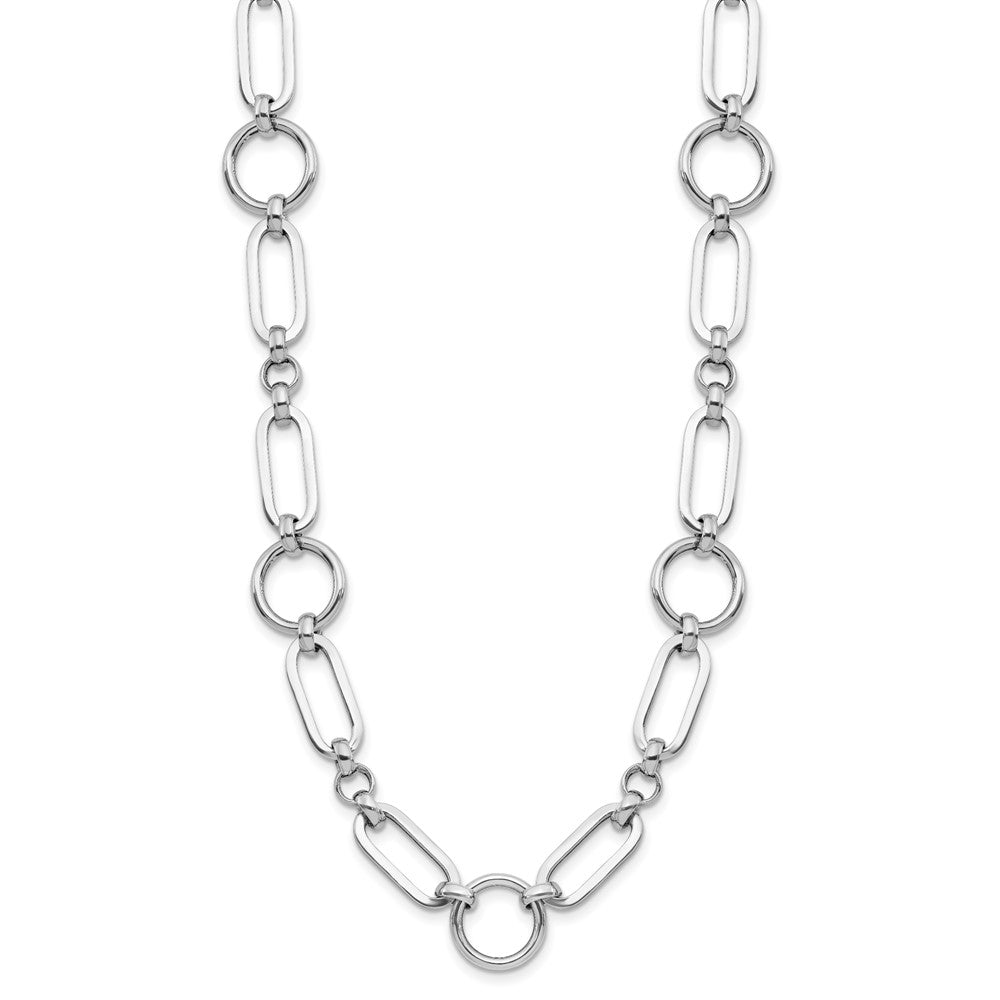 Sterling Silver RH-plated Polished Fancy Link w/ 2in ext. Necklace
