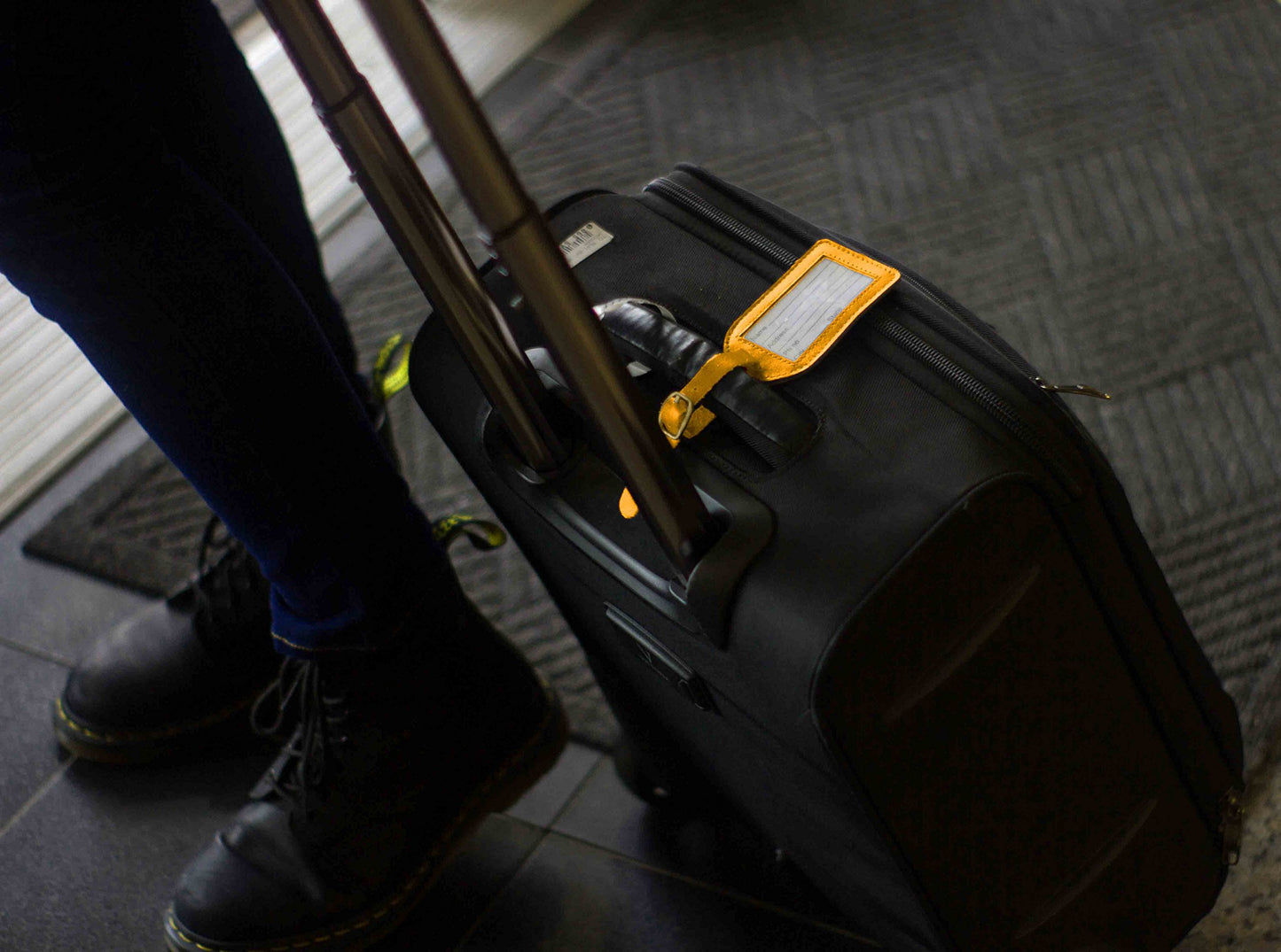 Yellow Leather Luggage Tag with Buckle Strap QGM22554