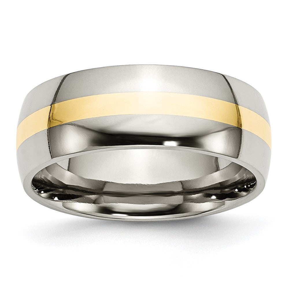 Stainless Steel w/14k Yellow Inlay Polished 8mm Band Size - 11.5