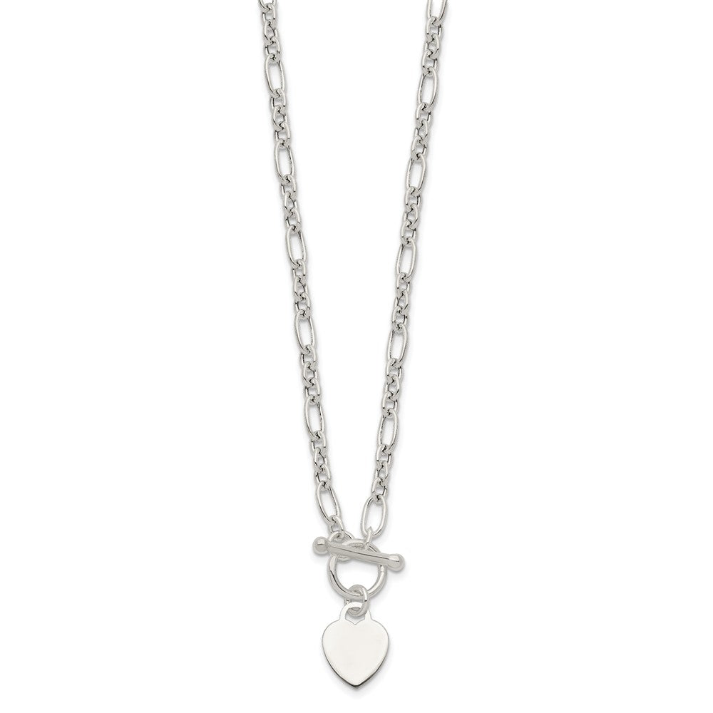 Sterling Silver Polished Heart Charm Fancy Link Necklace 18 Inches