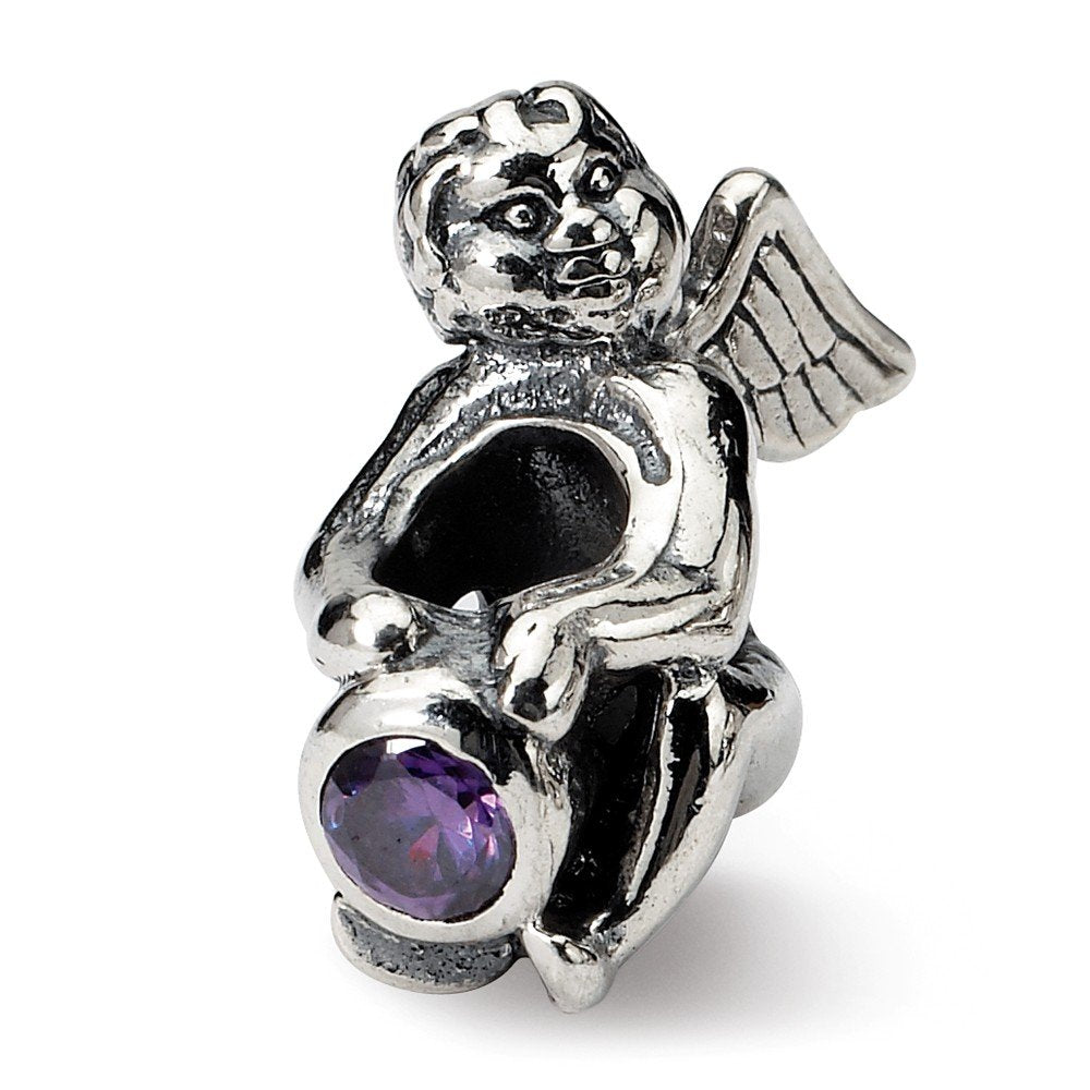 Sterling Silver Reflections February CZ Antiqued Bead