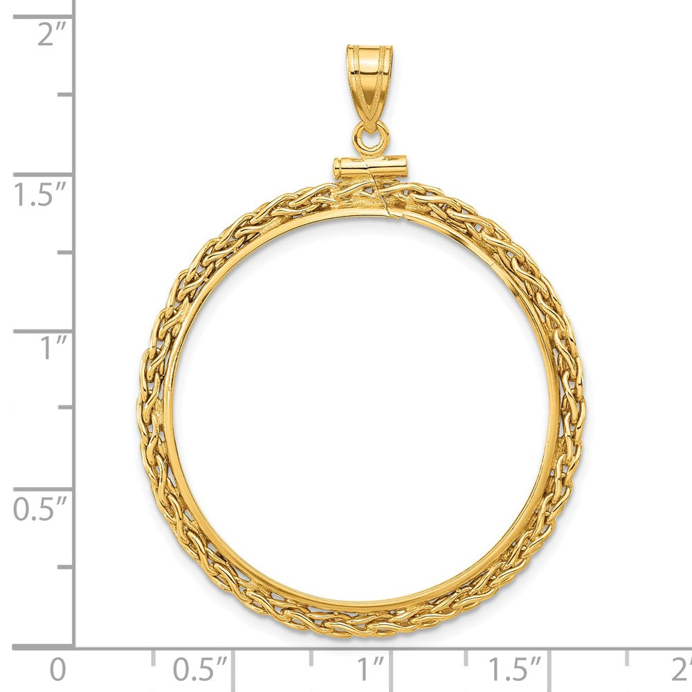 Wideband Distinguished Coin Jewelry 14k Polished Wheat Chain 32.0mm x 2.85mm Screw Top Coin Bezel Pendant
