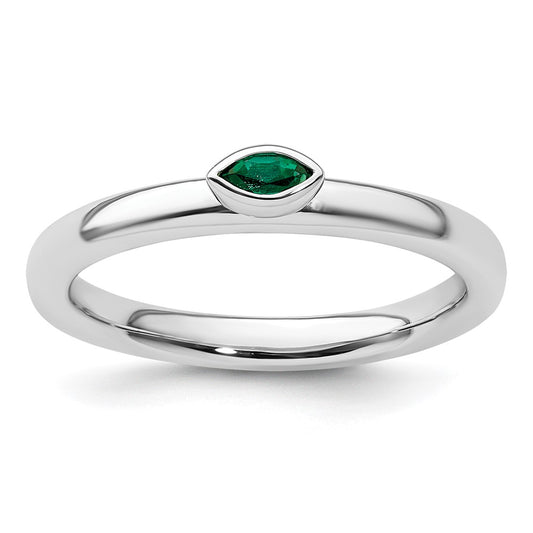 Sterling Silver Stackable Expressions Created Emerald Ring Size -6