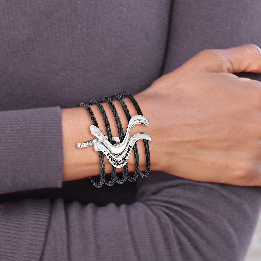 Edward Mirell Black Ti & Sterling Silver Black Spinel Cable Flex Cuff Bangl
