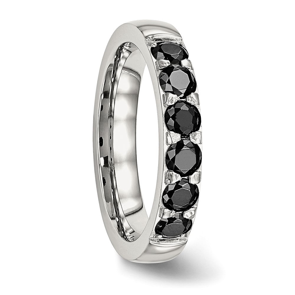 Stainless Steel Polished Black CZ 4mm Band Size - 5