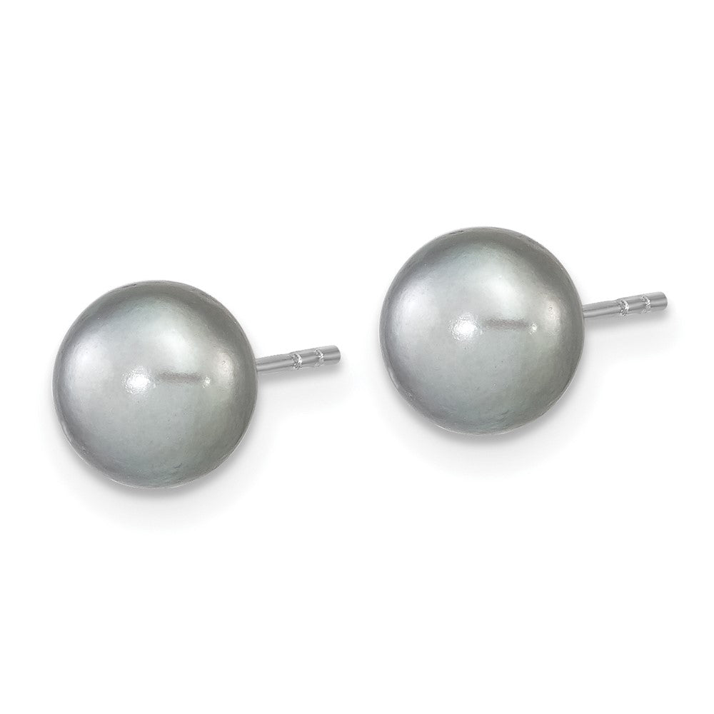 Sterling Silver Rhodium-plated 7-8mm Grey Near-Round Freshwater Cultured Pearl 18 inch Necklace, Stretch Bracelet and Button Post Earrings Set