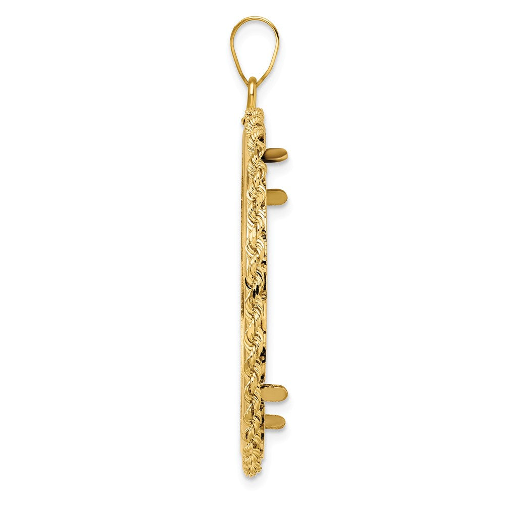 Wideband Distinguished Coin Jewelry 14k Polished Rope 32.0mm Prong Coin Bezel Pendant