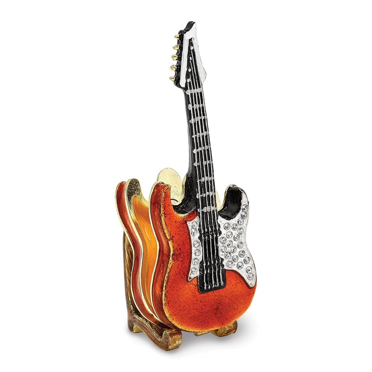 Pewter Enamel Red Guitar Trinket Box