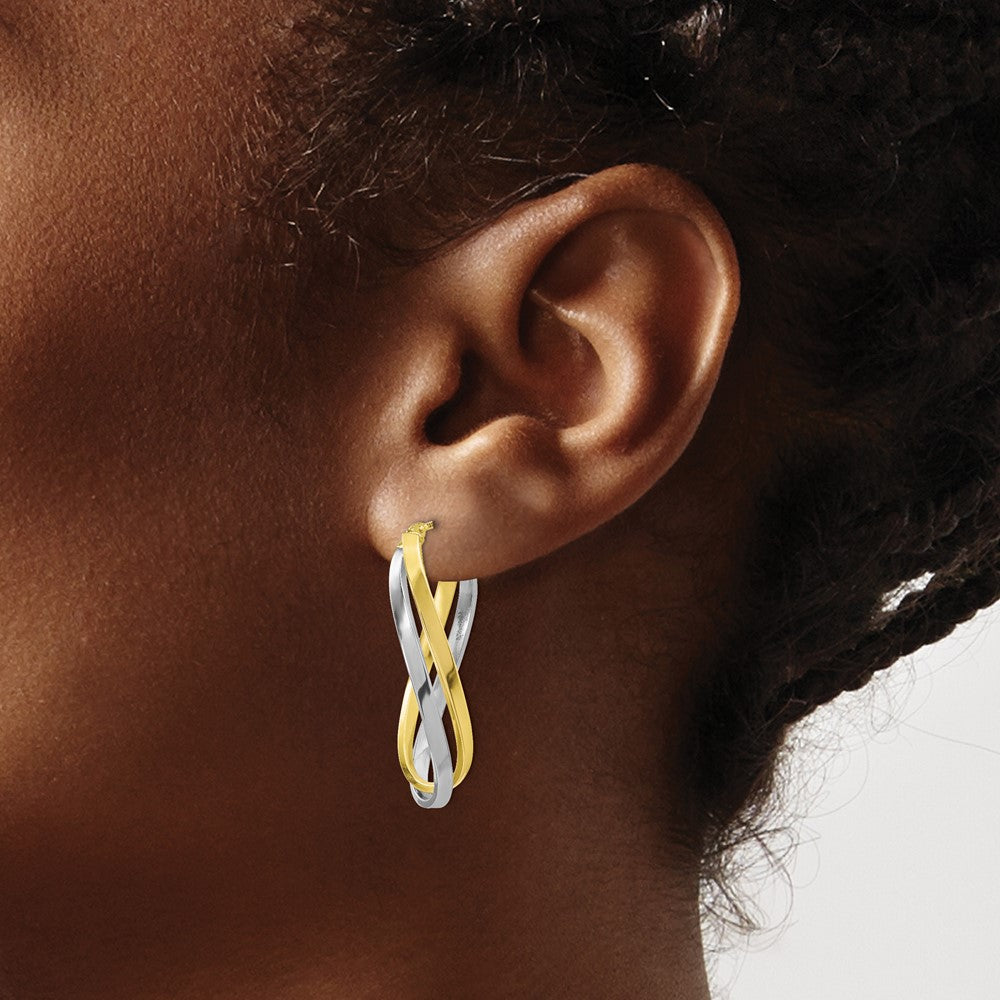 10K w/Rhodium Polished Twisted Hoop Earrings