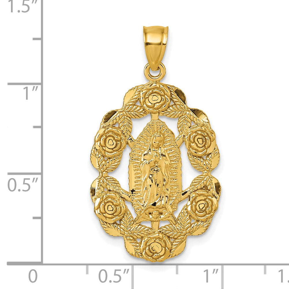 10k Polished Diamond-cut Our Lady of Guadalupe with Flowers Medal Pendant