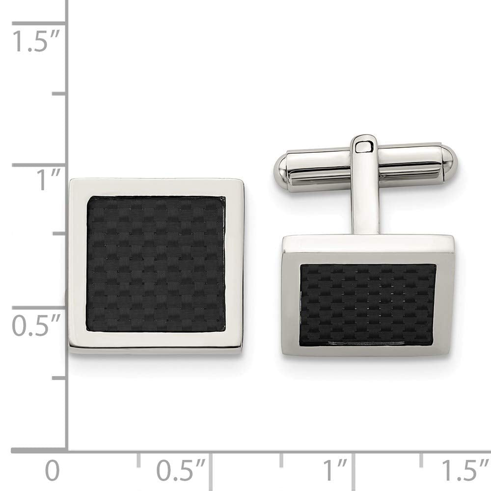 Stainless Steel Polished Carbon Fiber Cuff Links Measures 16x16mm Wide Jewelry for Men