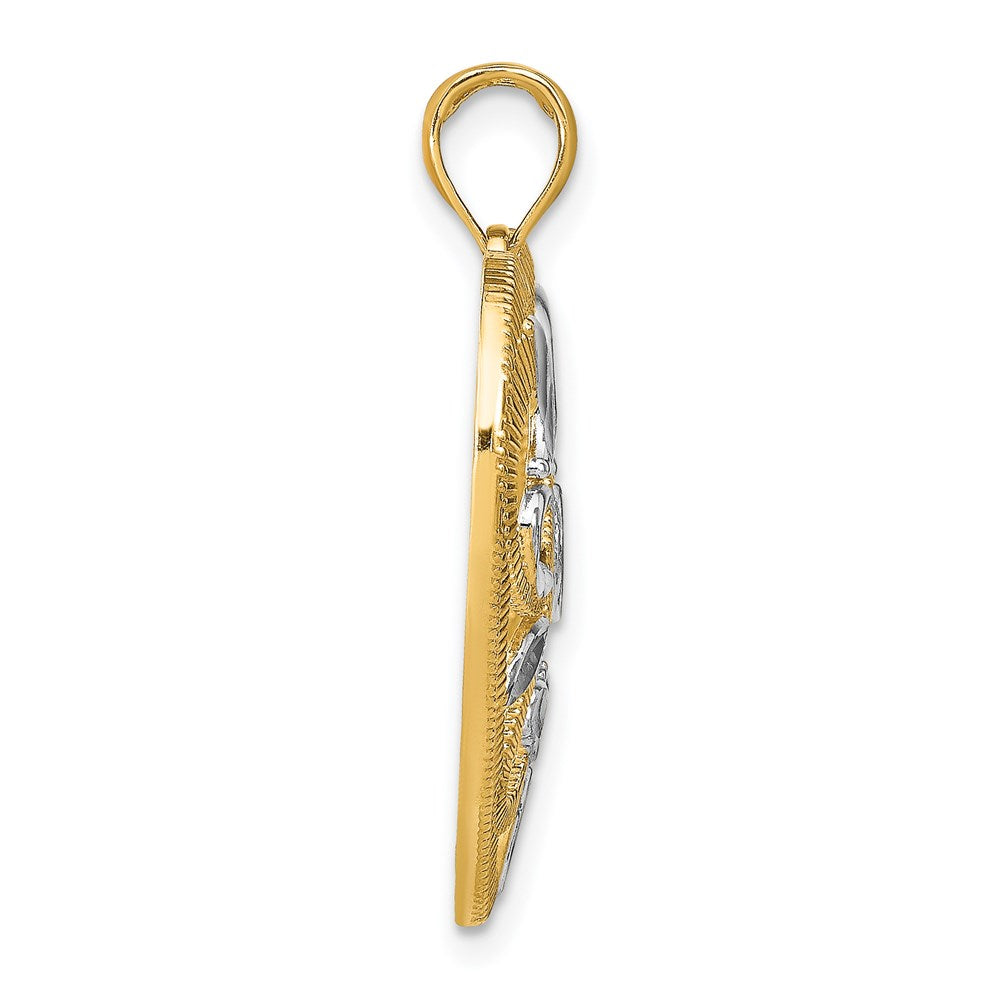 14k w/Rhodium Textured Heart Charm