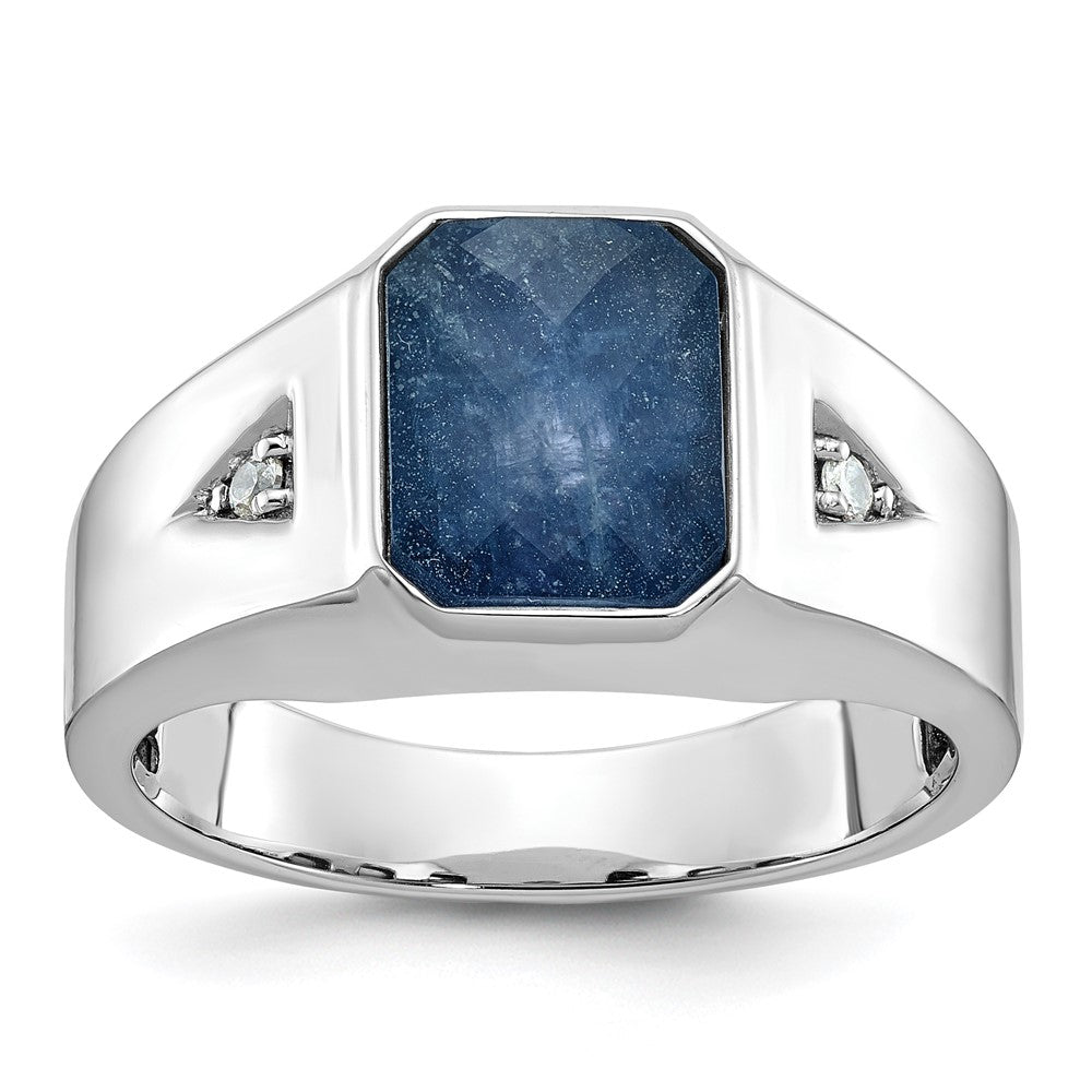 14k White Gold IBGoodman Men's Sapphire Doublet Stone and 1/20 carat Diamond Complete Ring