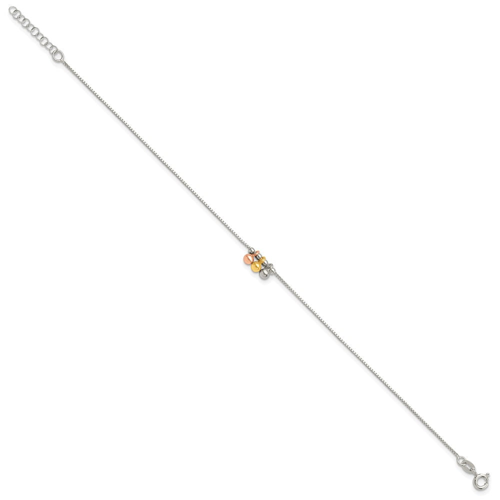 Sterling Silver with Rose and Gold-Tone Dangle Beads 9in Plus 1in ext Ankle 9 inches